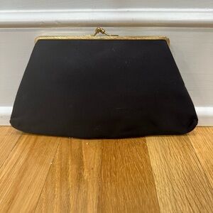 VTG Elegant Black Clutch with Gold Accents MM Peau De Faille